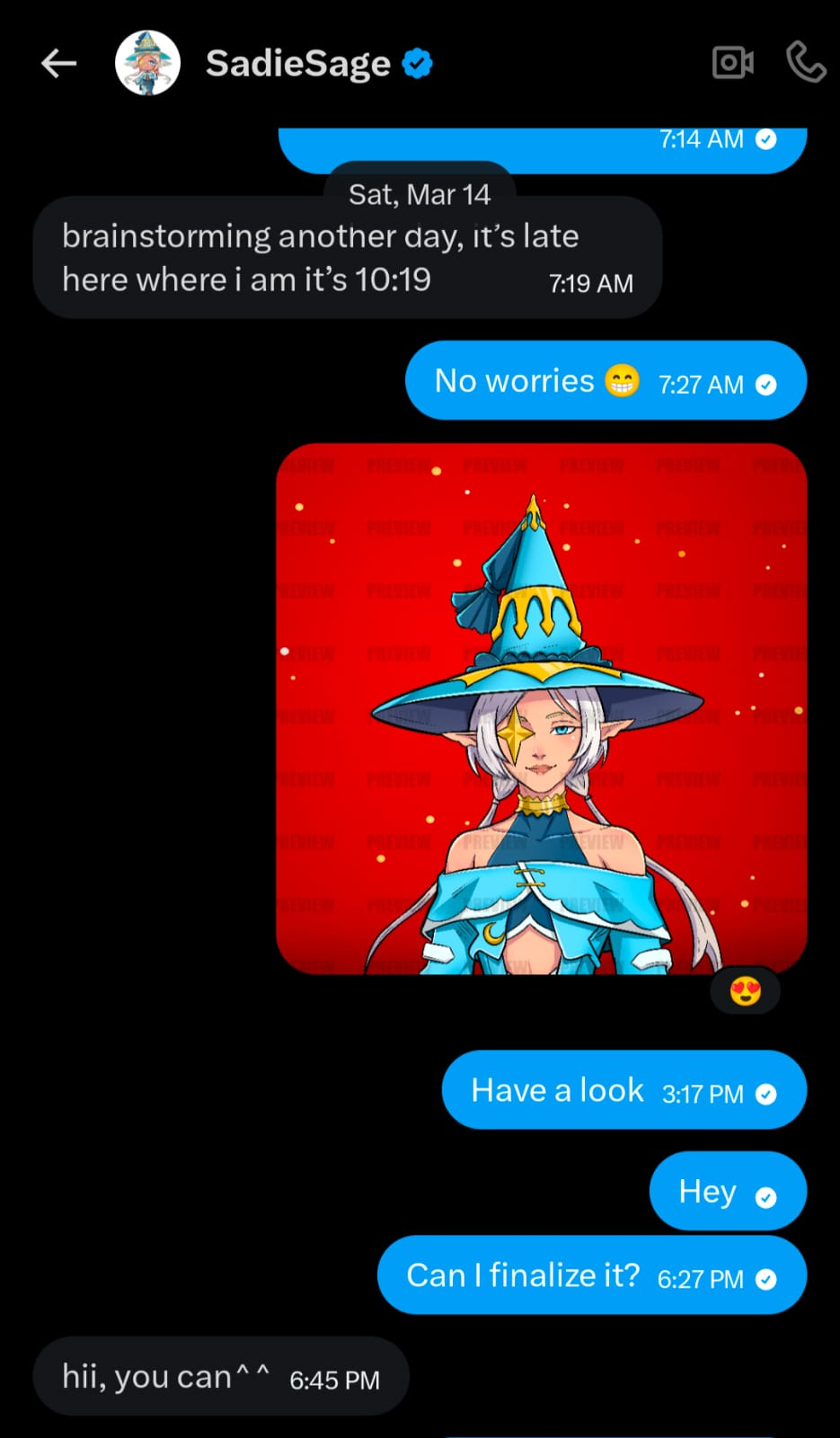 SadieSage client message