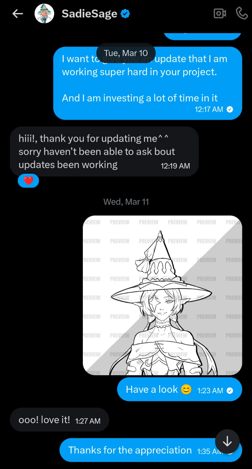 SadieSage client message