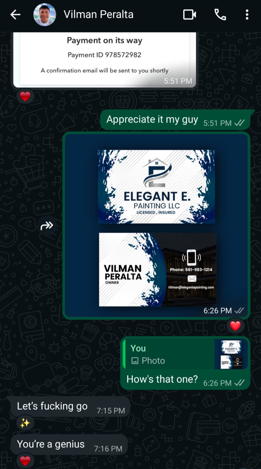 Vilman Peralta client message